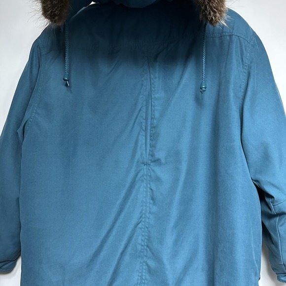 Jacqueline Ferrar Blue Dark Teal Winter Coat Detachable Faux Fur Hood Lined - Picture 14 of 16